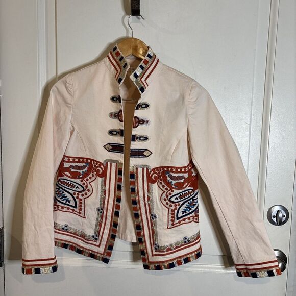 Jackets & Blazers - Guadalupe Designs Carola Embroidered Pink  Cotton Stretch Jacket Size S